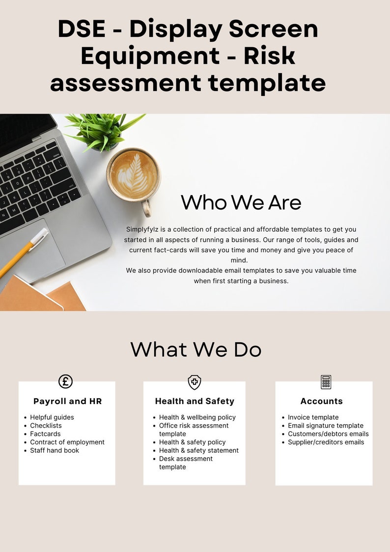 DSE Display Screen Equipment Risk Assessment Template. Etsy