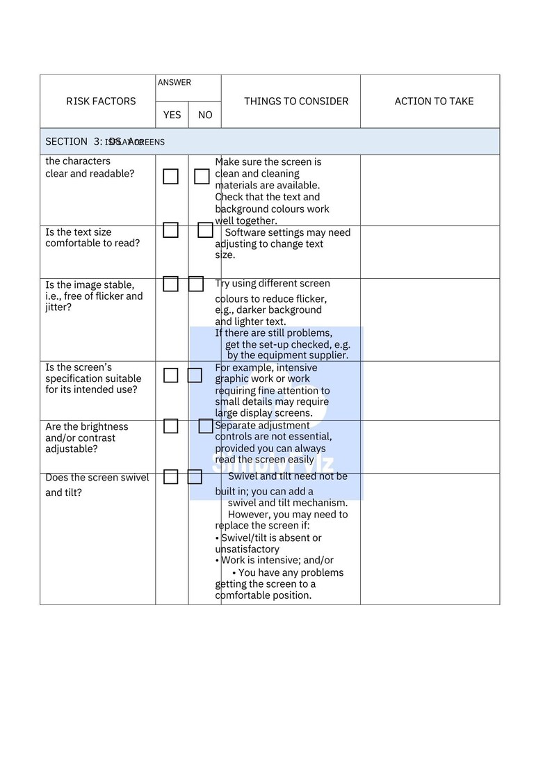 DSE Display Screen Equipment Risk Assessment Template. Etsy
