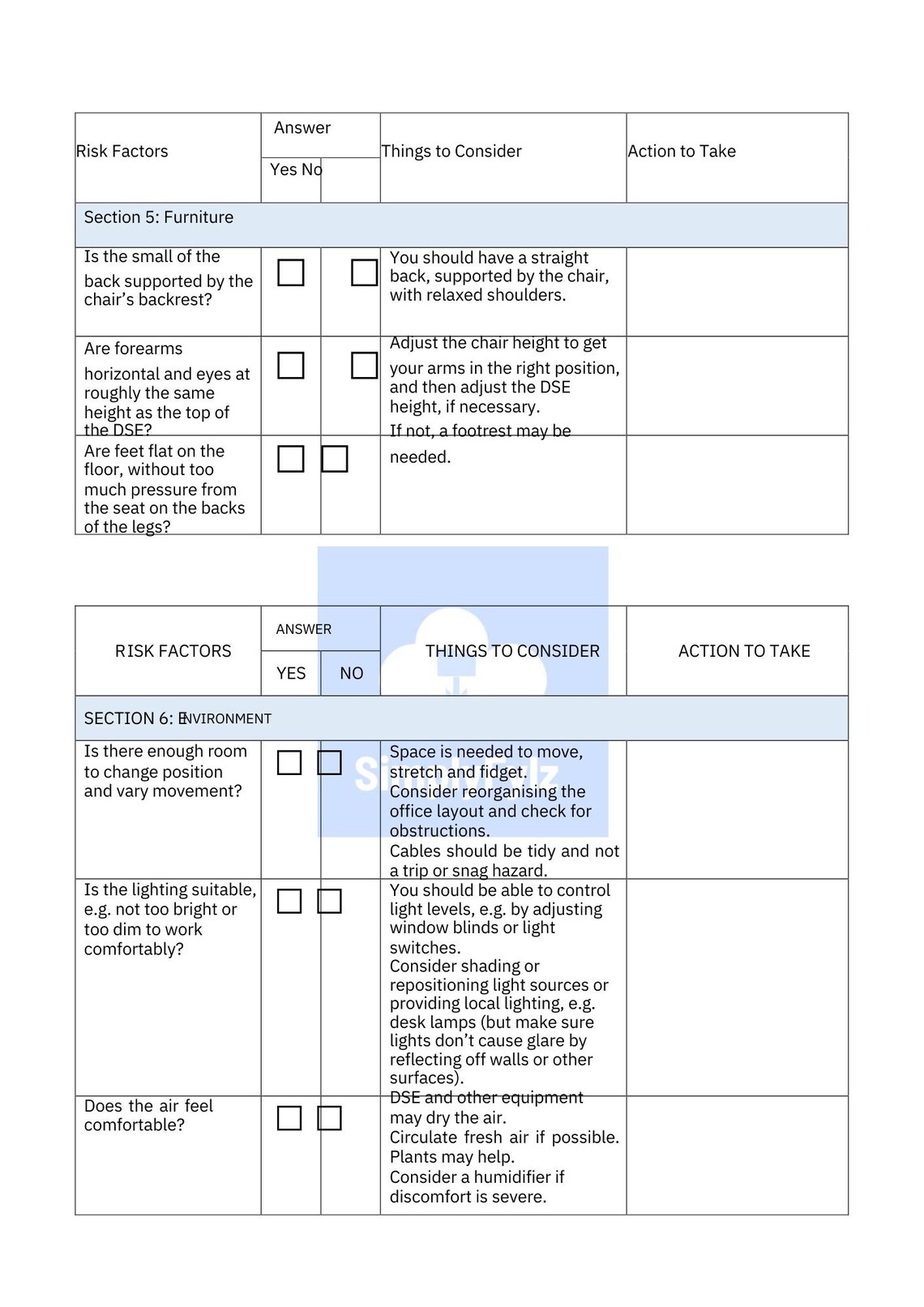 DSE Display Screen Equipment Risk Assessment Template. Etsy