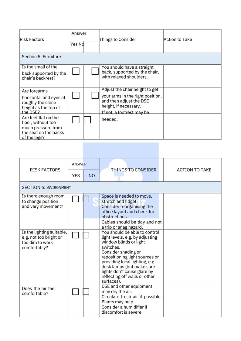 DSE Display Screen Equipment Risk Assessment Template. Etsy