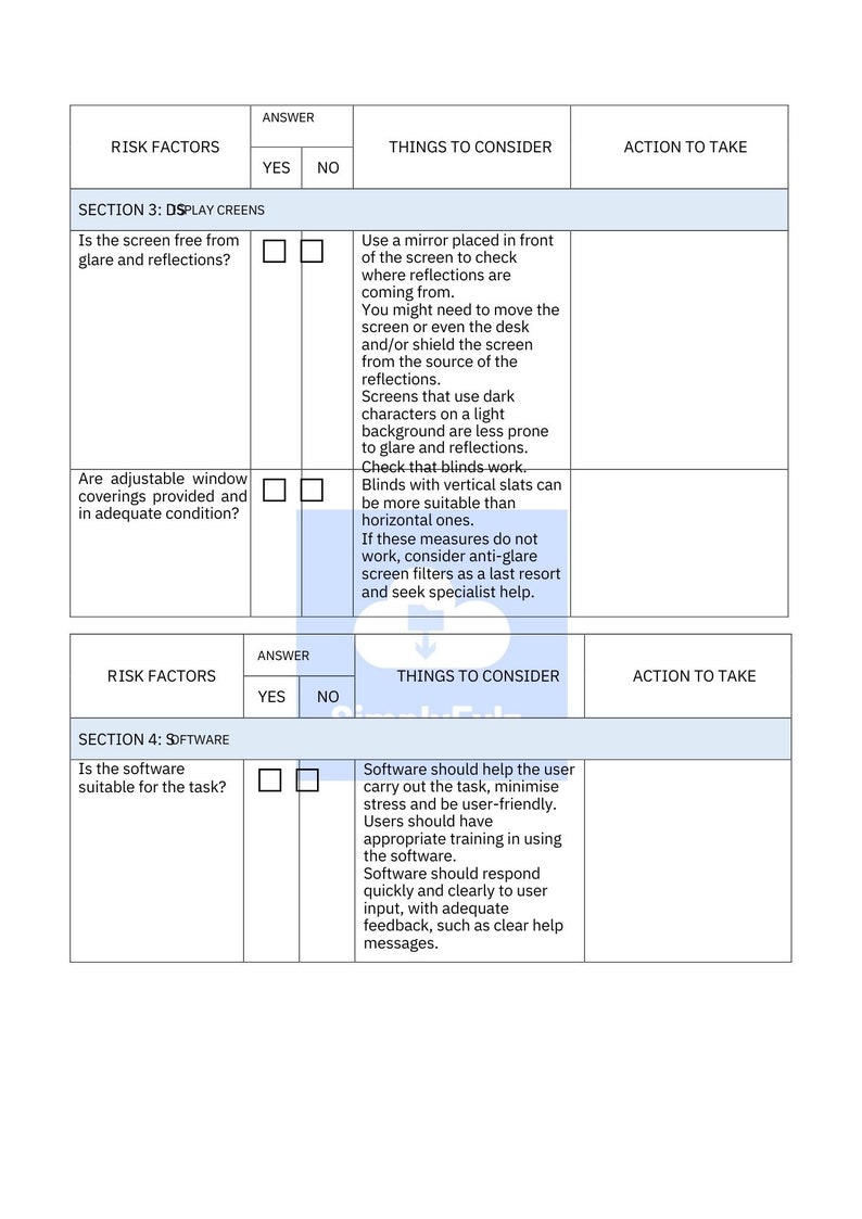 DSE Display Screen Equipment Risk Assessment Template. Etsy