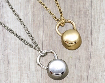 Tiny Kettlebell Necklace, Silver Fitness Necklace, Gym Jewelry, Gold Kettlebell Charm, Personal Trainer , Strength ,  for Wife