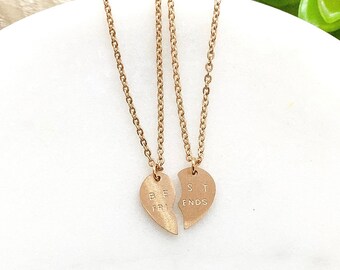 Best Friends Necklace Set for 2, Dainty Split Heart Pendant, Friendship Necklace, BFF Gift, Bestie Birthday, Interlocking Necklace