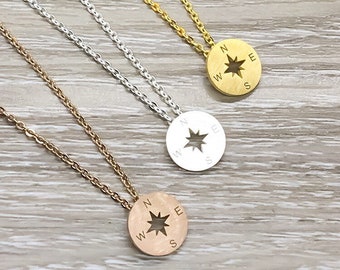 Compass Necklace, Minimal Travel Jewelry, Long Distance Friends Necklace, Wanderlust Jewelry, Going Away , Bestie , Daughter