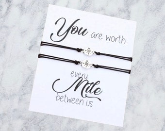 You Are Worth Every Mile Between Us Card, Matching Compass Wish Bracelets, Compass Bracelet Set for Two, Long Distance Friendship Gift