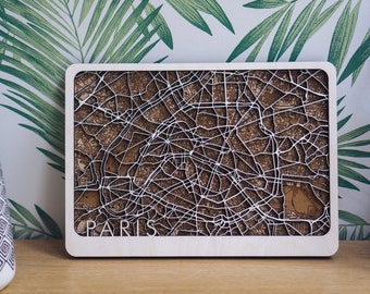 Paris Map. Wood Paris Map. Multi Layer Laser Cut Wood Map Art. Custom Locations also available.