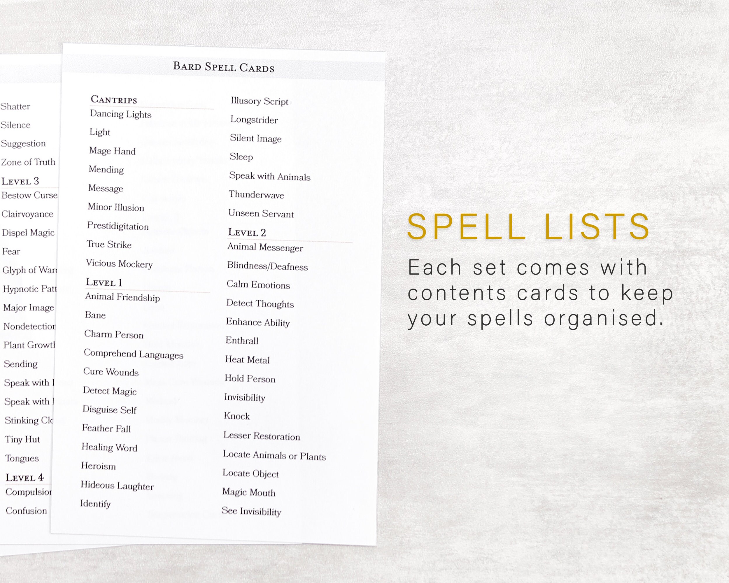 Bard Spell Cards 5e Basic Rules Cantrip to Level 9 - Etsy Australia