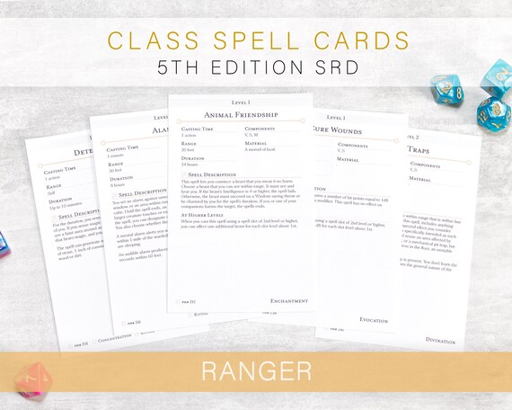 Ranger Spell Cards 5e Basic Rules Level 1 To Level 5 Etsy Ranger Spell Cards 5e Basic Rules Level 1 To Level 5 Etsy