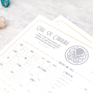 Call of Cthulhu Character Sheet 7th Edition Fillable PDF Printable for