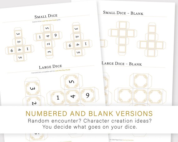 paper d6 dice template d d tabletop printable six sided dice etsy