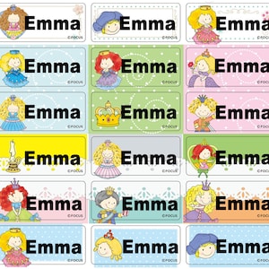 Princesinha - 60 adesivos com nomes personalizados, à prova d'água, próprios para lava-louças, adesivos com nomes para garrafas de água, adesivos com nomes para lancheiras