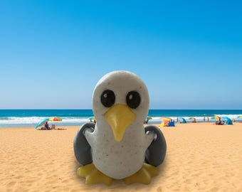 Sandy Seagull Figure: 3D Printed Coastal Decor, PLA Filament Bird Figurine