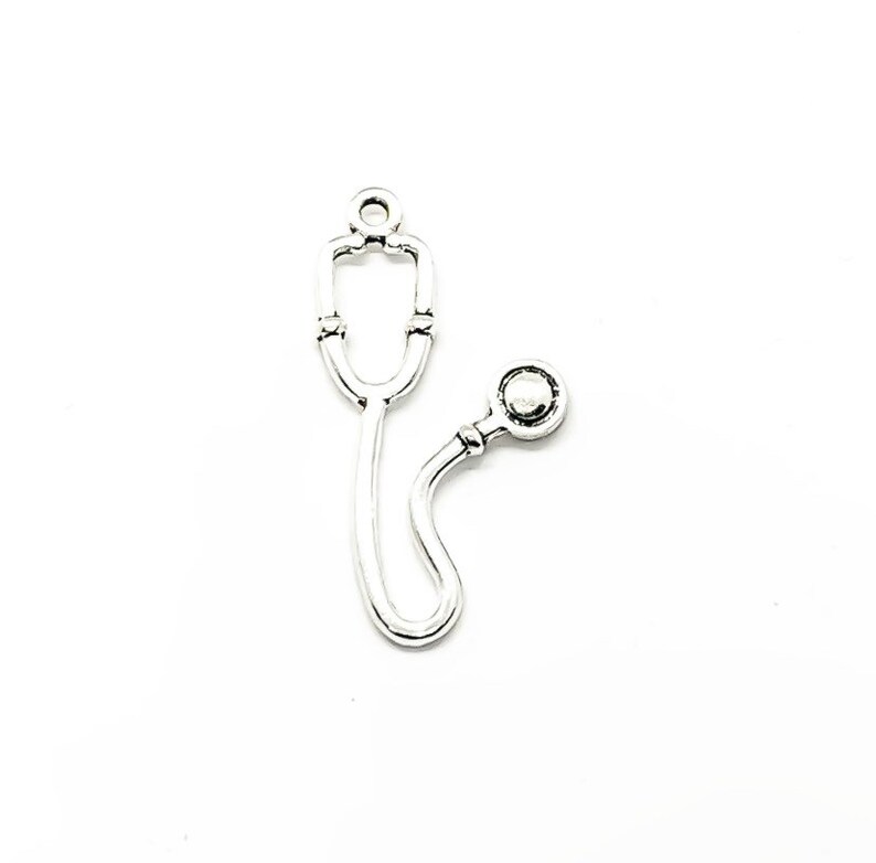 1 Stethoscope Charm Silver, Individual Charms, Medical Charms, Nursing