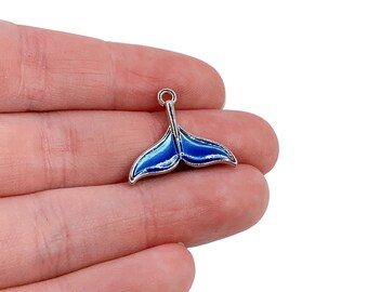 1 Blue Fish Tail Charm, Fishing Charms, Whale Tail Charm, Mermaid Tail Charm, Individual Charm, Gift for Mermaid Lover, DIY Jewelry Findings