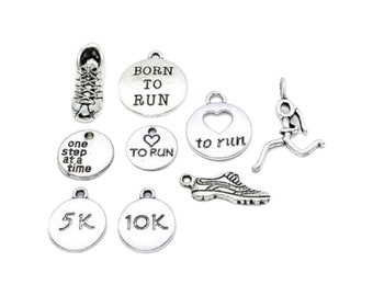 Running Charms Bundle, Charm Lot, Bulk, Running Shoe Charms, 5K, 10K Charm, Fitness Charms, Jewelry Findings, Stocking Stuffer