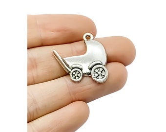 1 Baby Carriage Charm Silver, Individual Charms, Baby Charms, Mommy Charms, Mother Charms, DIY Craft, Cute Charms, Baby Stroller Pendant