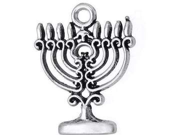 1 Small Menorah Charm, Jewish Holiday Charm, Silver Candelabra Charm, Hanukkah Charms, Bat Mitzvah Gift, Bible Charm, Religious Gift