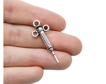 1 Syringe Charm, Individual Charms, Medical Charms, Nursing Charm, Doctor Charms, Injection Charm, Needle, Shot Charm, Jewelry Findings