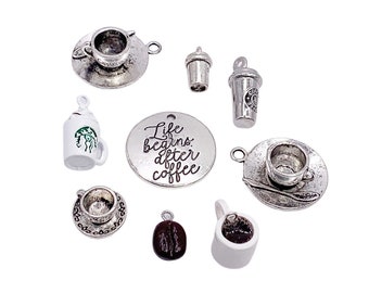Coffee Charms Bundle, Coffee Cup Charms, Miniature Coffee Mug, Coffee Bean Individual Charms, Coffee Lover Gift, Barista Charms,DIY Jewelry