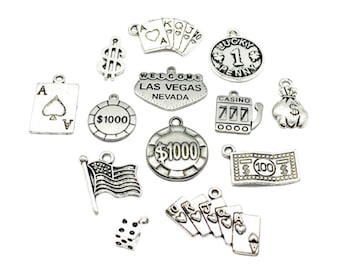 Ultimate Las Vegas Charms Bundle, Large Charm Bulk Lot, Travel Charms, USA Charms, Gambling Charms, Playing Cards Charm, Jewelry Findings