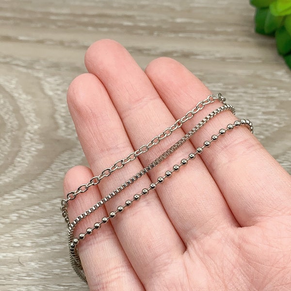 1 Silver Stainless Steel Necklace Chain with Lobster Clasp, Thick Finished Chain, Unisex Necklace, Silver Jewelry Chain, DIY Jewelry