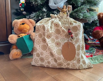 Christmas fabric gift bag, Christmas packaging, Gift wrapping, Zero waste, Reusable packaging