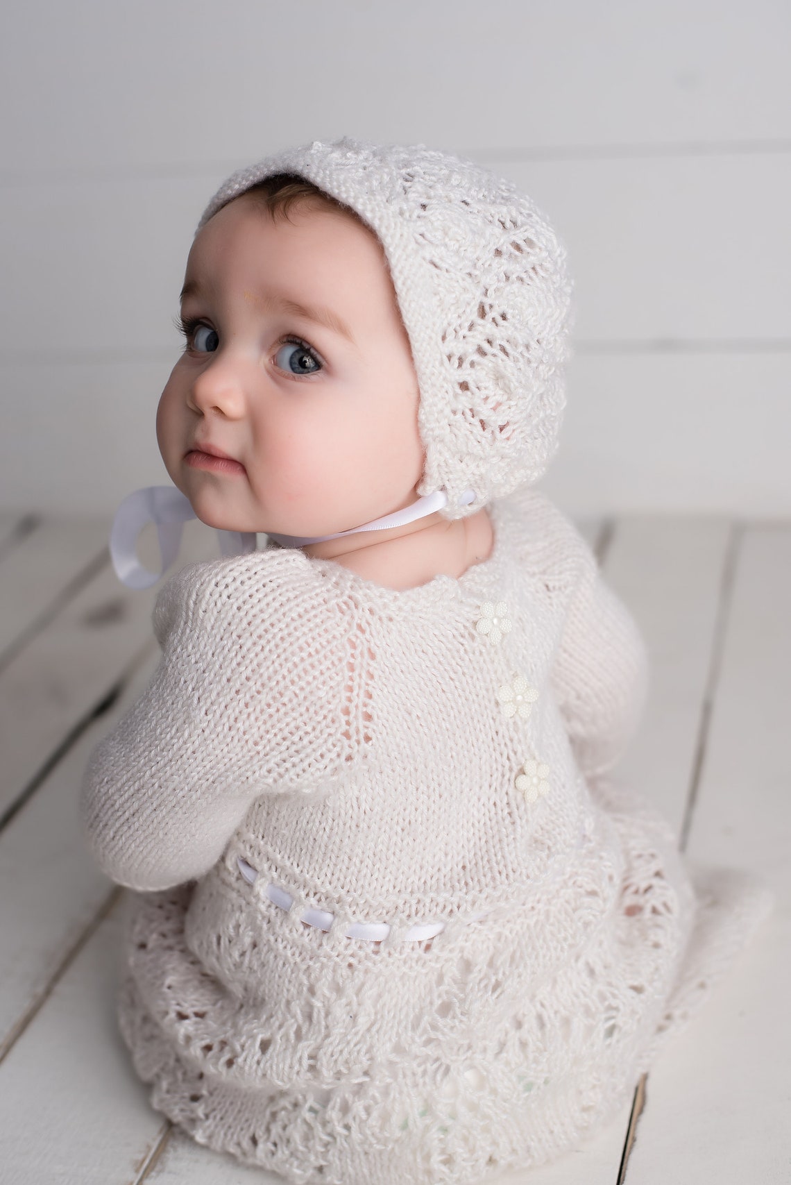 Baptism Gown Knitted Baby Dress Christening Gown - Etsy New Zealand