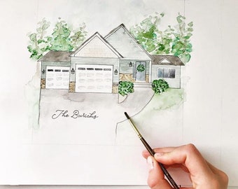 House portrait, Custom Home Watercolor, Home Painting, Realtor Gift, Housewarming gift.