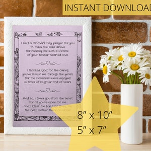 A Mother&#39;s Day Prayer, Instant Download Digital Art Print Poem, 8”x10”, 5”x7”, Mother’s Day gift, Mom Birthday gift, Mother gift printable