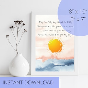 My Mother My Friend, Instant Download Digital Art Print Poem, 8”x10”, 5”x7”, Mother’s Day gift, Mom Birthday gift, Mother gift printable