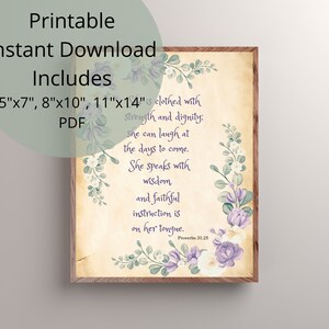 Proverbs 31:25-26, Instant Download Art Print Bible Verse, 11x14, 8x10, 5x7, Mother’s Day gift, Mom Birthday gift, Mother gift printable