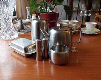 Vintage Old Hall Satin Stainless Steel Breakfast Set (various items) Made England in the 1960's. Mid Century Modern Retro . In VGC.