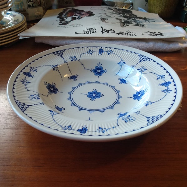 Furnivals Vintage Denmark Soup Bowl (9") in the Iconic Blue & White Pattern. Made In Staffordshire. England in 1960's.Fully Stamped.In VGC