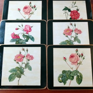 Vintage  Set of 6  &#39;Rose&#39; Placemats. Pretty Images of Natural Flowering Rose Bushes in Multi Coloured Palette. Made in England. In VGC