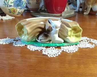 Vintage Hornsea Pottery Royal Fauna #18 Baby Deer With Log Flower