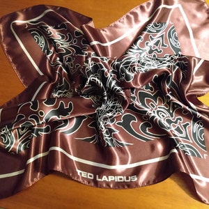 Vintage Ted Lapidus Designer Scarf. 1970&#39;s. Abstract Art Nouveau Pattern in Rich Burgundy,Black & White.A Stylish + Smart Retro Scarf.In VGC