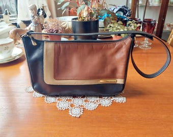 Vintage Jane Shilton Genuine Leather Handbag Colour Block 1960's  Made in England