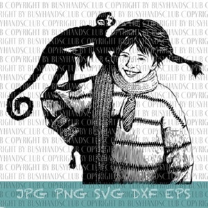Sassy Girl Digital Illustration for Print or SVG Tshirt Scrapbooking Kids Stocking Monkey Friends Tomboy Little Uncle