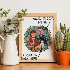 Digitale Illustration Countrycore Autumn Paar Portrait Familienporträt Valentinstag Haustierporträt Verlobung Liebe Weihnachtsgeschenk