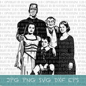 The Munsters Family Digital Illustration for SVG DXF Plotter Transfer Print or Scrapbooking 60s Gothic Addams Family Frankenstein