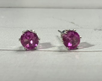 Pink Tourmaline and Sterling Silver Stud Earrings,  October Birthday Gift, Pink Tourmaline Stud Earrings, 8th Anniversary Gift