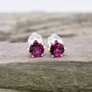 Ruby and Sterling Silver Stud Earrings, July Birthstone, July Birthday Gift, Ruby Stud Earrings, 15th Anniversary Gift