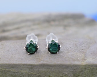 Emerald and Sterling Silver Stud Earrings, May Birthstone, May Birthday Gift, Emerald Stud Earrings, 20th Anniversary Gift