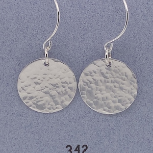 Hammered Disc Earrings in Sterling Silver,  25th Birthday Gift, 25th Anniversary Gift