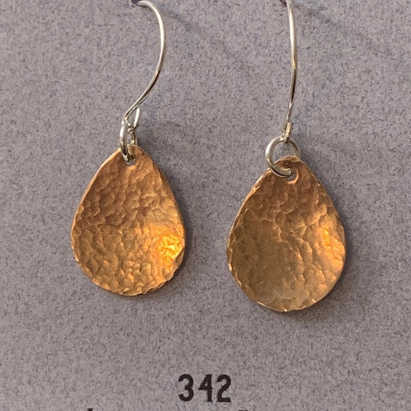 Hammered Teardrop Bronze Earrings, 8th Anniversary Gift, Teardrop Earrings in Bronze,  Eighth Anniversary Gift