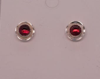 Granat Blumen Ohrstecker: Sterling Silber Januar Geburtsstein