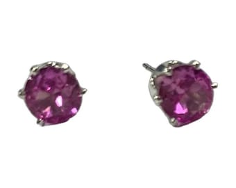 Pink Tourmaline Sterling Silver Stud Earrings: October Birthday Gift