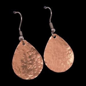 Hammered Bronze Teardrop Earrings, 8th Anniversary Gift