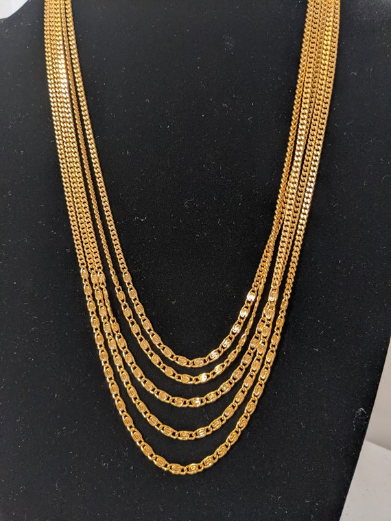 Monet Five Gold Strand Vintage Necklace - image 1