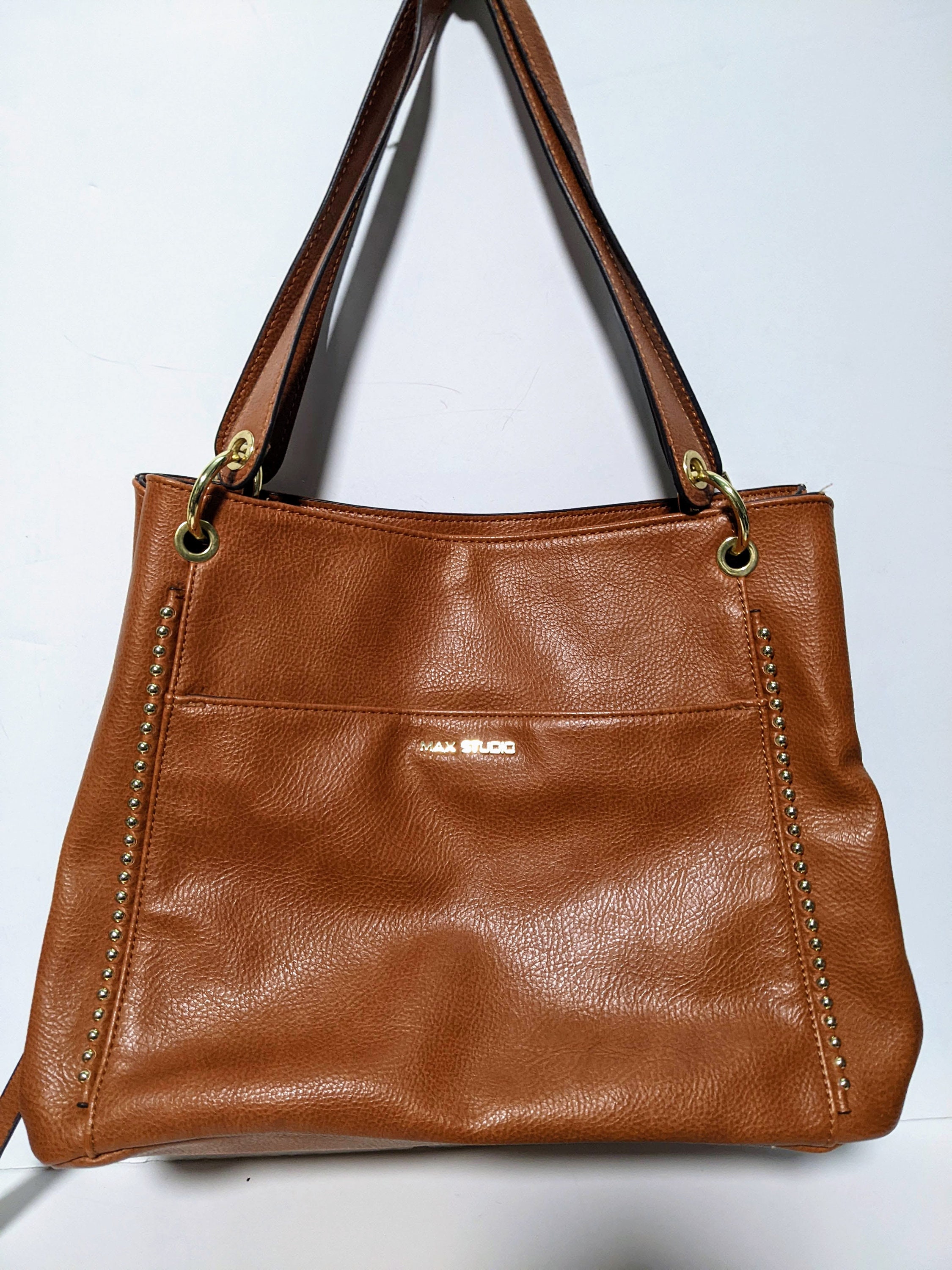 Max Studio Double Strap Shoulder Bag Gold Beaded Carmel Color Etsy
